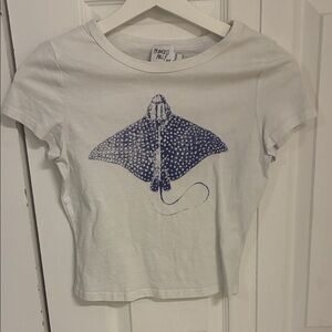 Princess Polly White Tee with Blue Stingray Graphic